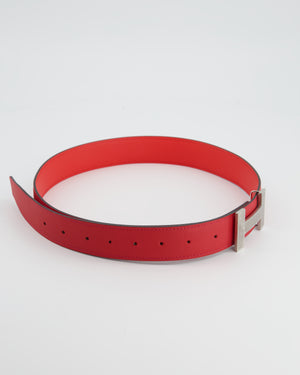 Hermès Red Reversible Constance Belt with Brushed Palladium Buckle Size 85cm