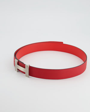 Hermès Red Reversible Constance Belt with Brushed Palladium Buckle Size 85cm