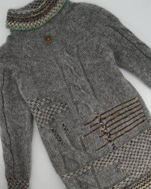 Chanel Grey Knit Long Sleeve Mini Dress with Roll Neck and Stitch