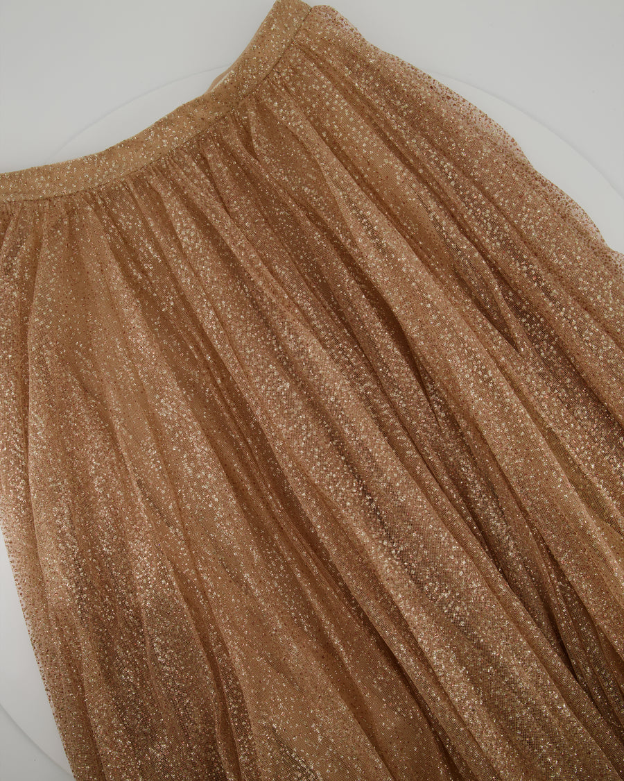 Ralph & Russo Gold Glitter Pleated Skirt Size IT 44 (UK 12)