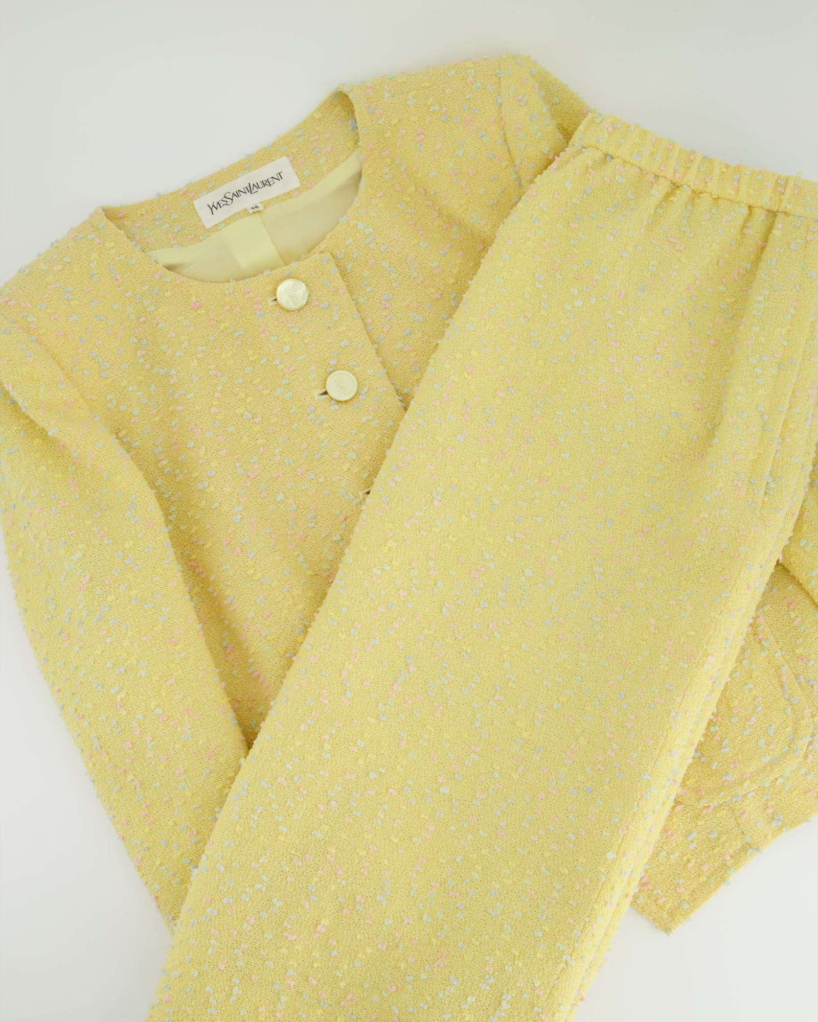 Yves Saint Laurent Pastel Yellow, Pink and Blue Tweed Jacket