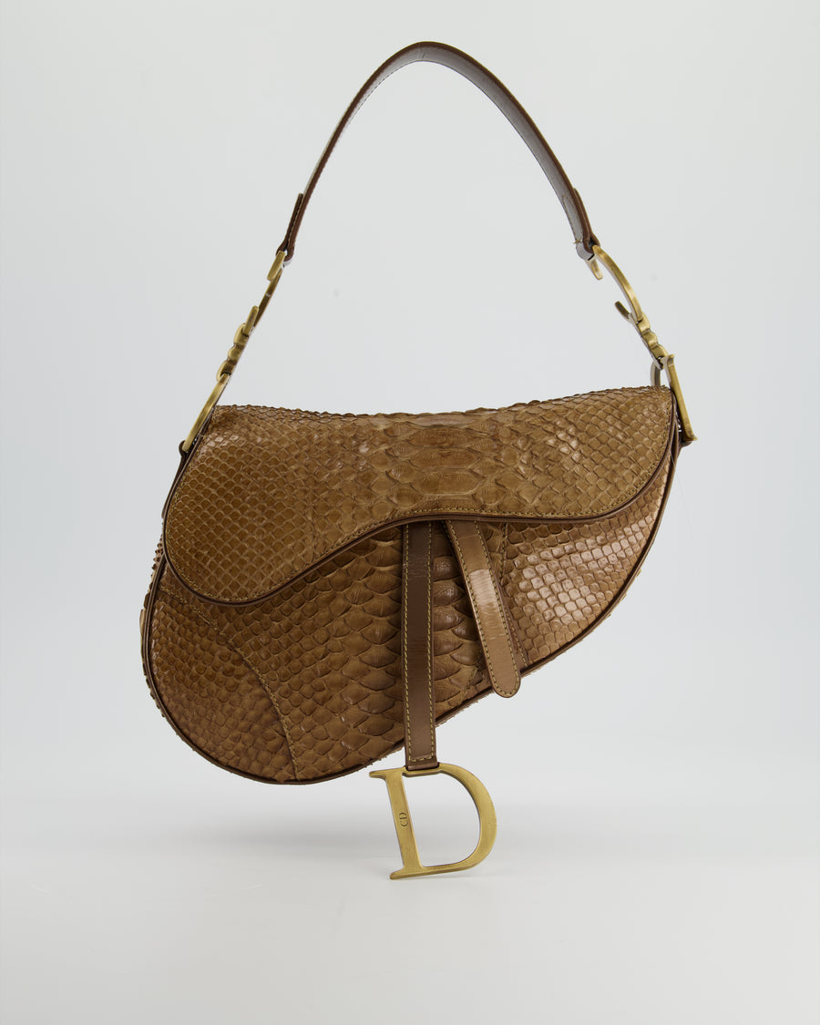*RARE* Christian Dior Brown Python Saddle Bag with Antique Gold Hardware
