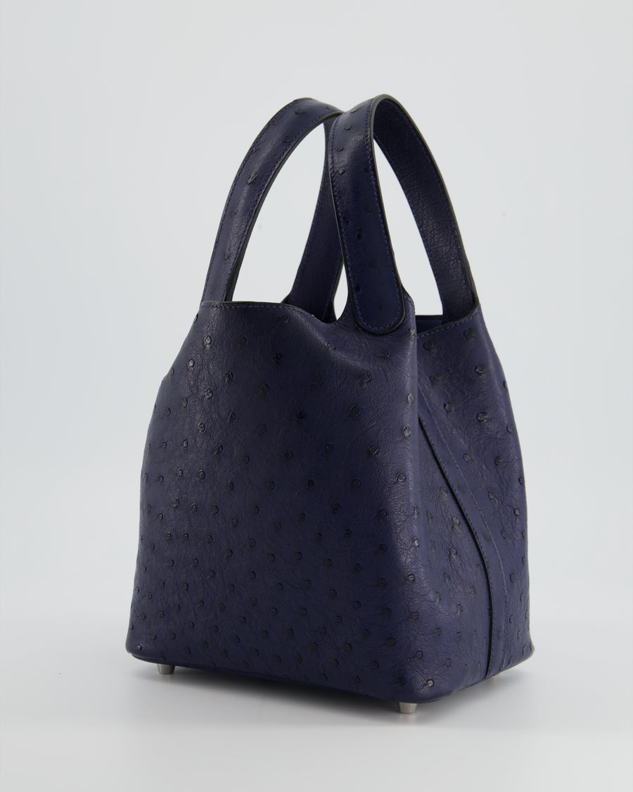 *FIRE PRICE* Hermès Picotin Bag 18cm Blue Sapphire in Ostrich Leather with Palladium Hardware