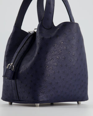 *HOT* Hermès Picotin Bag 18cm Blue Sapphire in Ostrich Leather with Palladium Hardware
