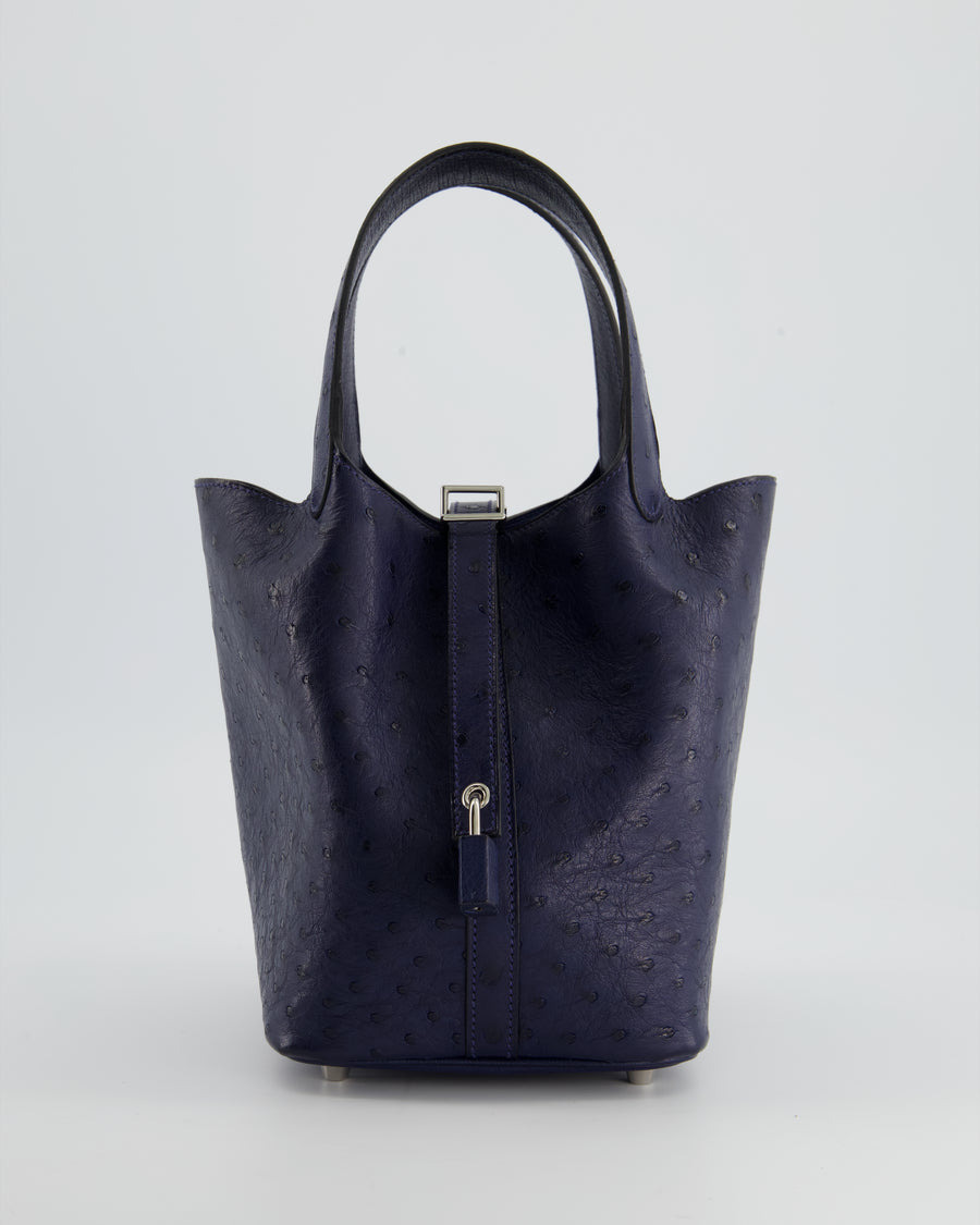 *FIRE PRICE* Hermès Picotin Bag 18cm Blue Sapphire in Ostrich Leather with Palladium Hardware