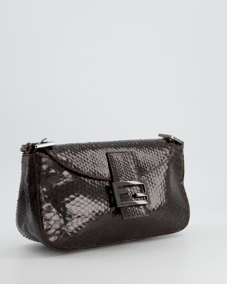 Fendi Vintage Brown Python Baguette Bag with Gun-Metal Hardware