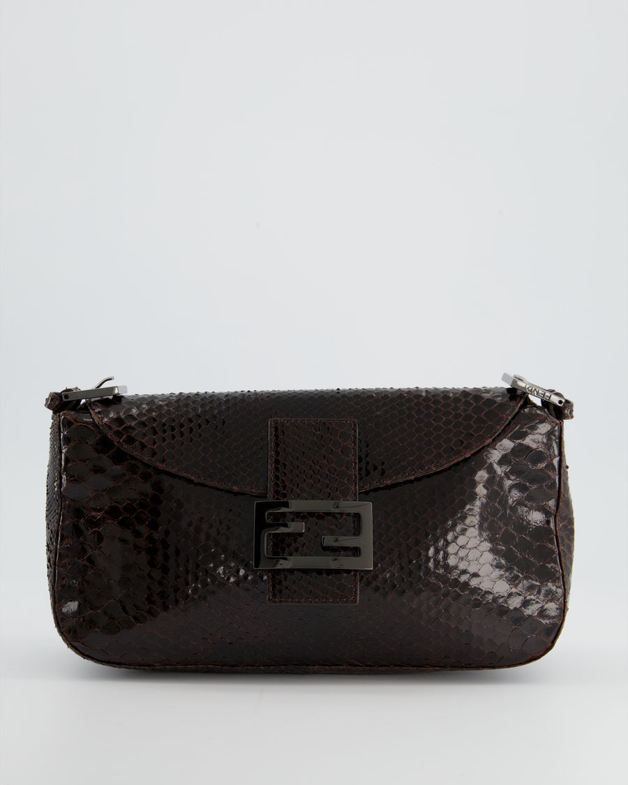 Fendi Vintage Brown Python Baguette Bag with Gun-Metal Hardware