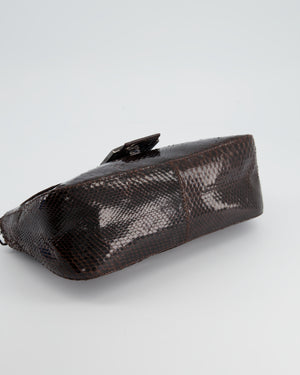 Fendi Vintage Brown Python Baguette Bag with Gun-Metal Hardware