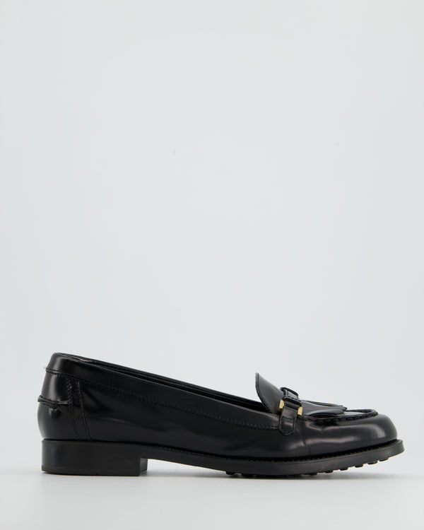 Tod's Black Patent Leather Tassel Buckle Loafer Size EU 38