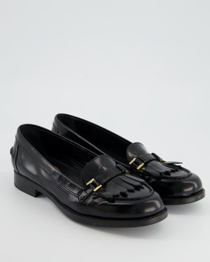Tod's Black Patent Leather Tassel Buckle Loafer Size EU 38