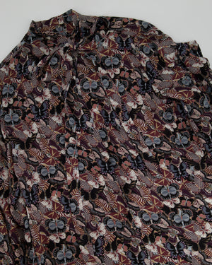 Valentino Grey Silk Butterfly Print Shirt with Neck Tie Detail IT 42 (UK 10)