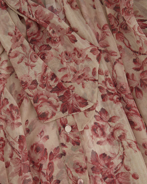 Zimmermann Pink Rose Silk Ruched Collar Shirt with Tie Detail IT 44 (UK 12)