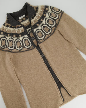 Brunello Cucinelli Beige Knitted Long Sleeve Cardigan with Crochet Collar Detail IT 44 (UK 12)