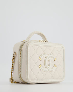 Chanel White Small Vanity Case Bag in Caviar Leather with Champagne Gold Hardware