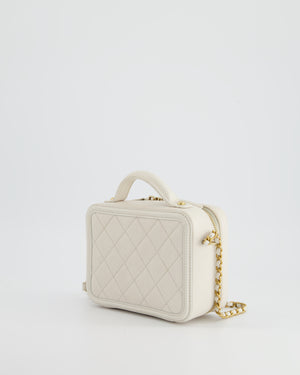 Chanel White Small Vanity Case Bag in Caviar Leather with Champagne Gold Hardware