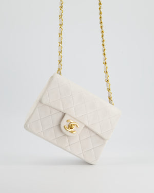 Chanel Vintage White Mini Square Bag in Lambskin Leather with 24K