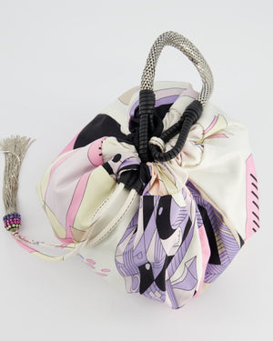 Emilio Pucci Pink Satin Pouch Tassel Bag with Chain Mail Leather Handle Detail
