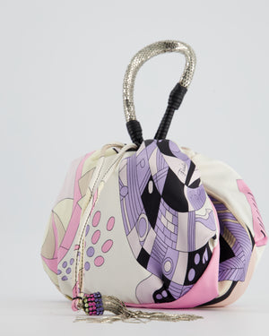 Emilio Pucci Pink Satin Pouch Tassel Bag with Chain Mail Leather Handle Detail