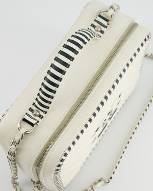 *HOT* Chanel White Caviar Vanity Case with Zebra Motif CC Logo and Silver Hardware