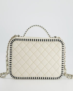 *HOT* Chanel White Caviar Vanity Case with Zebra Motif CC Logo and Silver Hardware