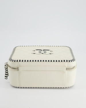 *HOT* Chanel White Caviar Vanity Case with Zebra Motif CC Logo and Silver Hardware