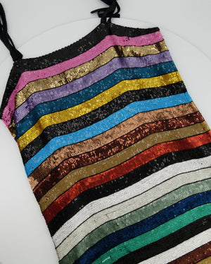 The Attico Multi-Coloured Sequin Striped Shift Mini Dress Size UK 8-10