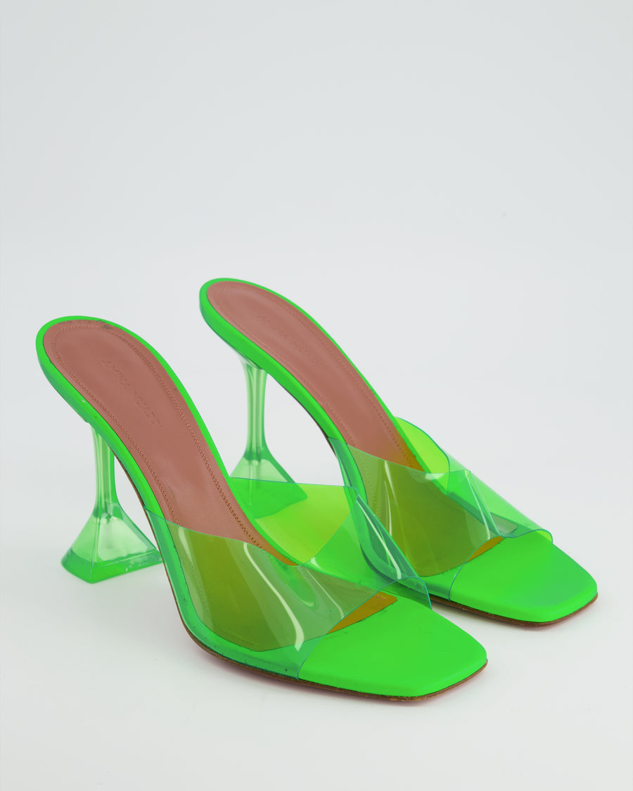 *FIRE PRICE* Amina Muaddi Green Lupita Glass Square-Toe PVC Heeled Mules Size EU 41