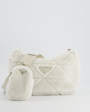 Prada Off-White Re-Edition 2000 Quilted Shearling Shoulder Bag with Silver Hardware