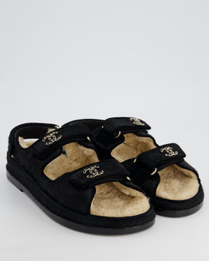 *SUPER HOT* Chanel Black CC Dad Sandals in Pony Skin with Chain Logo Size 37.5