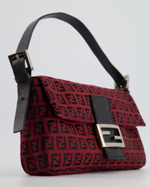 Fendi Vintage Red, Black Monogram FF Baguette Bag with Silver Hardware