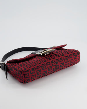 Fendi Vintage Red, Black Monogram FF Baguette Bag with Silver Hardware