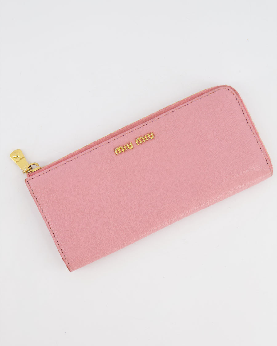Miu Miu Pink Leather Zipped Wallet with Gold Hardware RRP £430