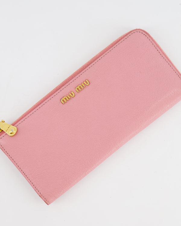 Miu Miu Pink Leather Zipped Wallet with Gold Hardware RRP £430