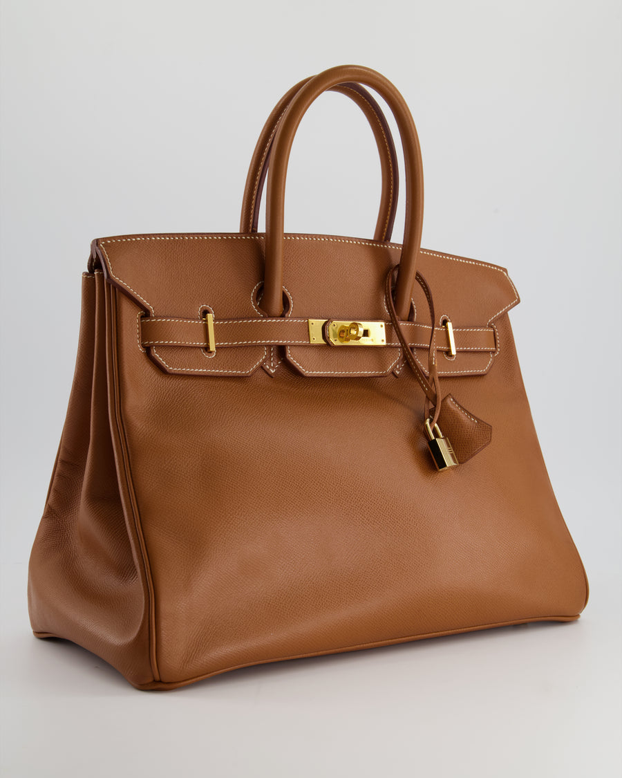HERMÈS Birkin 35 handbag in Gold Courchevel leather and Green
