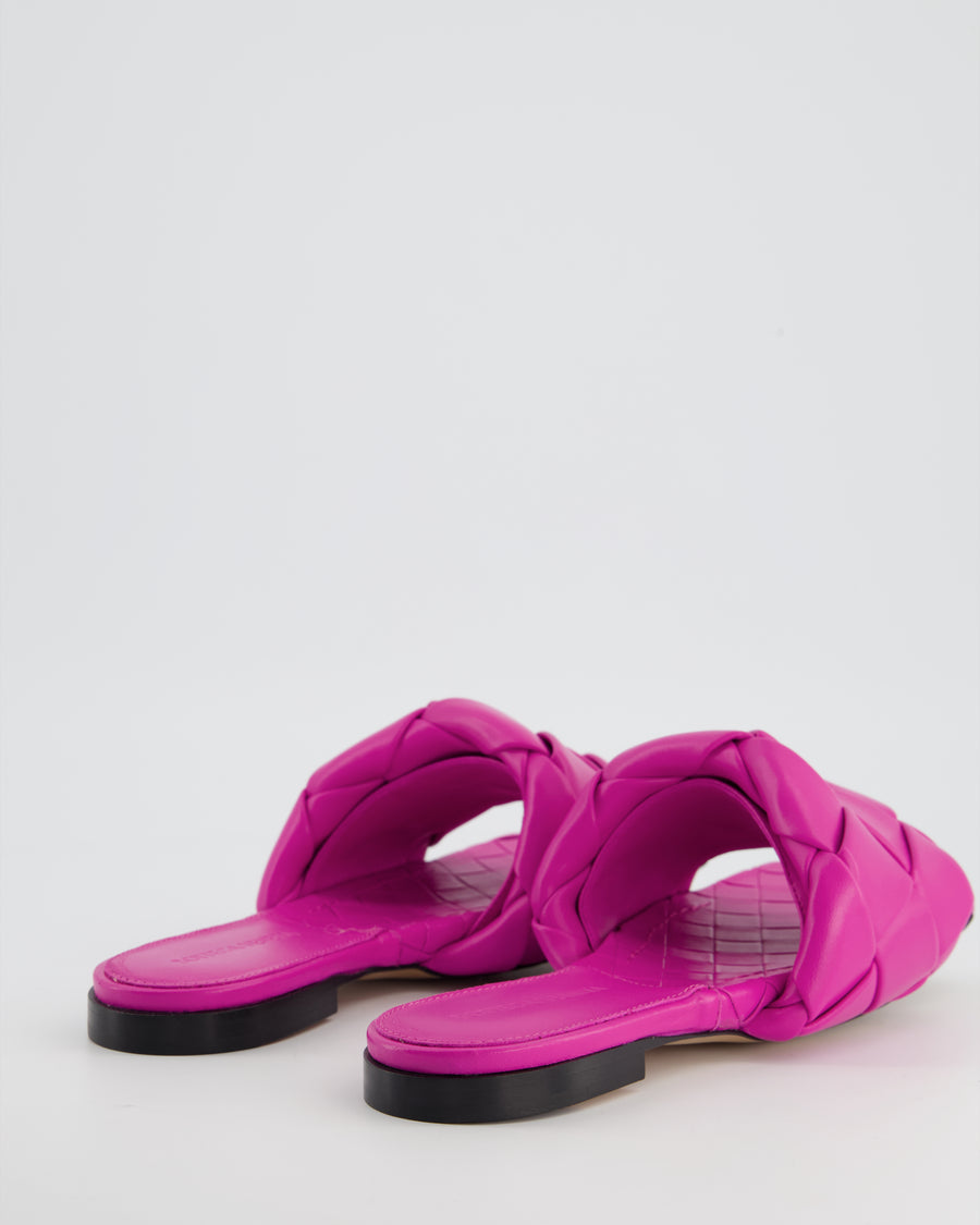 Bottega Veneta Fuchsia Leather Lido Intrecciato Flat Sandals Size EU 37.5