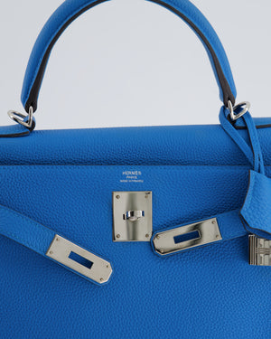 Hermès Kelly Retourne 28cm Bag in Bleu Zanzibar Togo Leather with Palladium Hardware