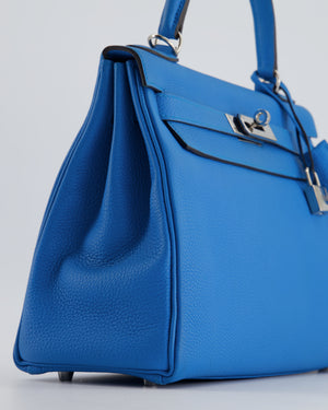 Hermès Kelly Retourne 28cm Bag in Bleu Zanzibar Togo Leather with Palladium Hardware