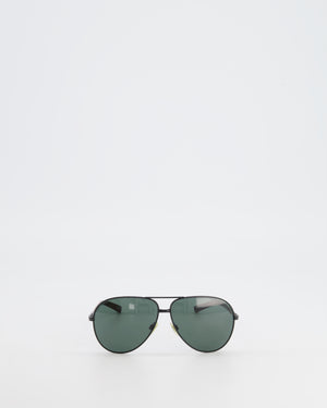 Ralph Lauren Black Aviator Sunglasses with Brown Wood Detail