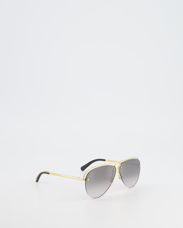 LOUIS VUITTON Grease Sunglasses Dark Gun Monogram Metal. Size W