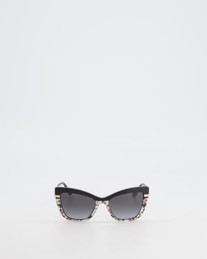 Dolce & Gabbana Black Cat-Eye Sunglasses with Floral Prints