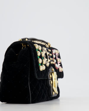 Dolce & Gabbana Black Velvet Lucia Bag with Embellishments and Gold Hardware