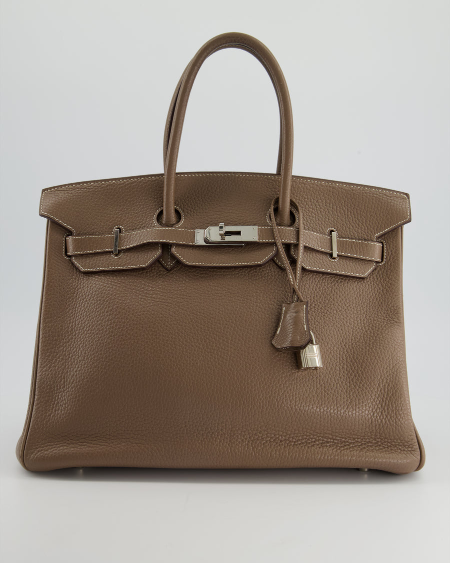 Hermes 35cm Etoupe Epsom Leather Sellier Kelly Bag with Palladium