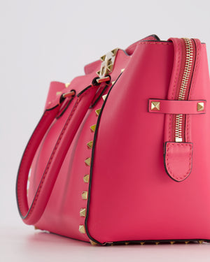 Valentino Hot Pink Rockstud Small Tote Bag with Champagne Gold Hardware