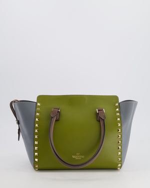 Valentino Grey, Orange and Green Rockstud Small Tote Bag with Champagne Gold Hardware