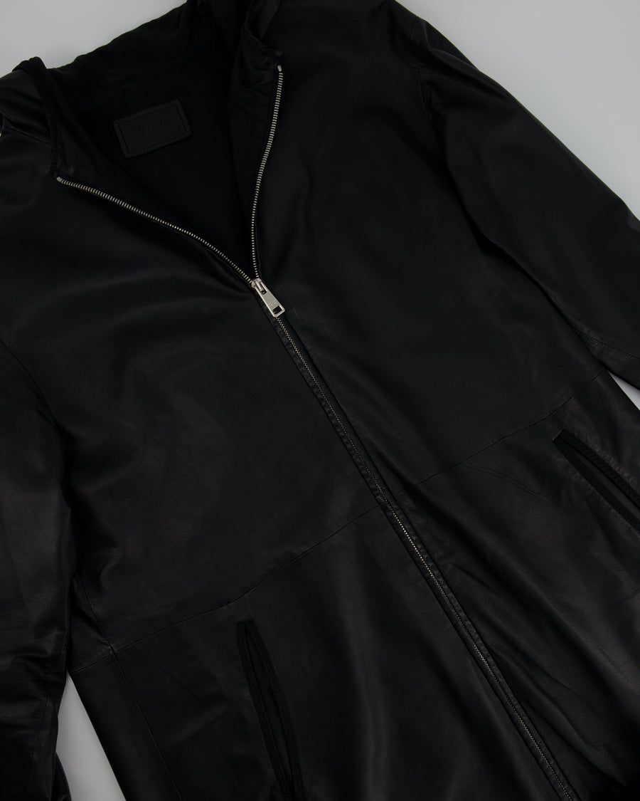 Prada Black Leather Rain Coat with Hood Size IT 40 (UK 8)