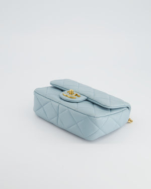 *HOT* Chanel Powder Blue Mini Square Flap Bag with Gold Hardware