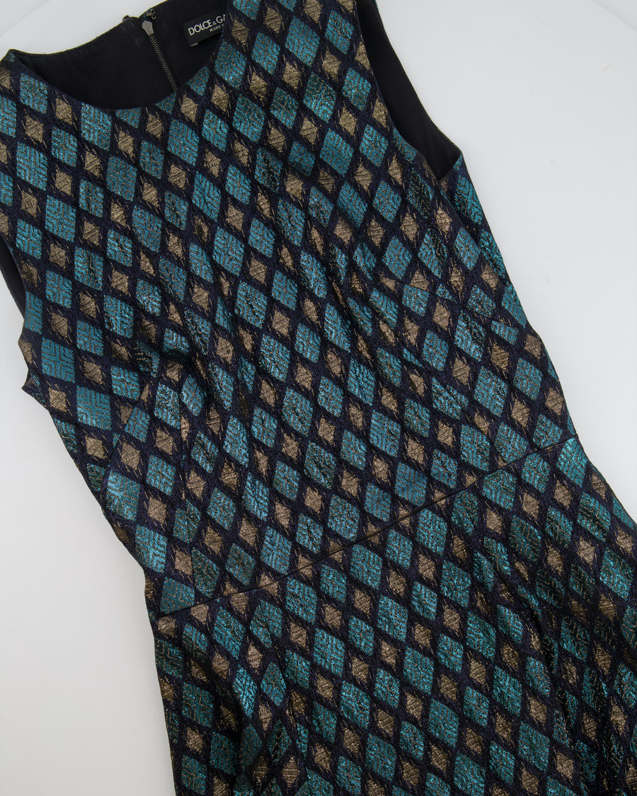 Dolce & Gabbana Turquoise Metallic and Gold Jacquard Mini Dress Size IT 38 (UK 6)
