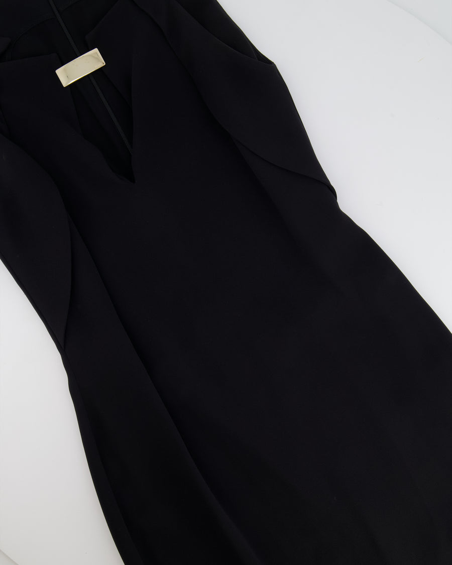 Gucci Black Silk Sleeveless Dress with Gold Logo Detail Size IT 38 (UK 6)