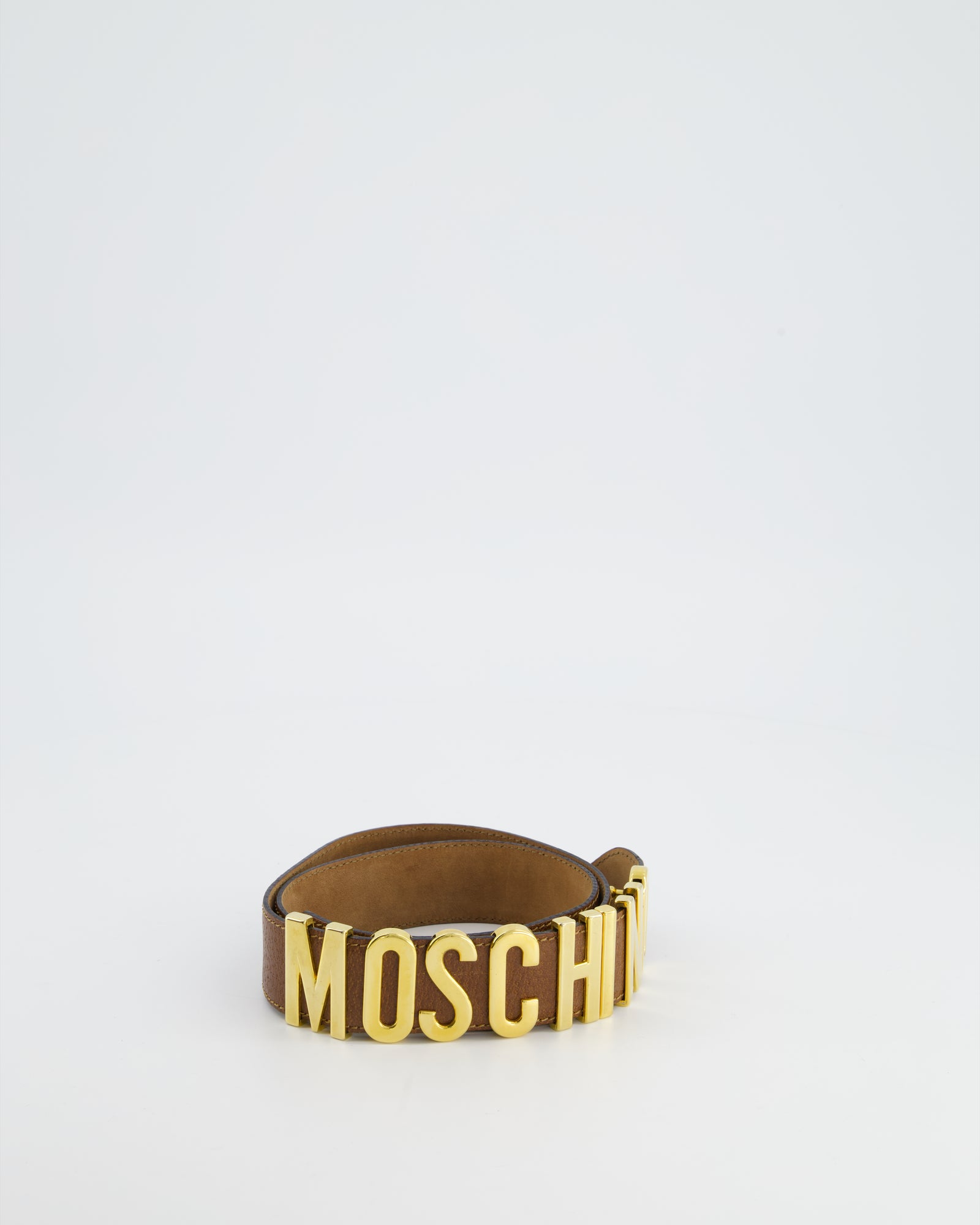 Moschino Brown Yellow Gold Leather Star Logo MOSCHINO Yellow Smiley Face Leather Waist Bag Bum Bag Metal  main image 4