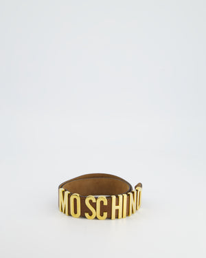 Moschino Brown Leather Logo Belt with Gold Hardware Size 44 (UK 12)